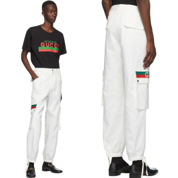 New Gucci Off White Canvas Pressed Cotton Cargo Pants Size 50 - Picture 1 of 12